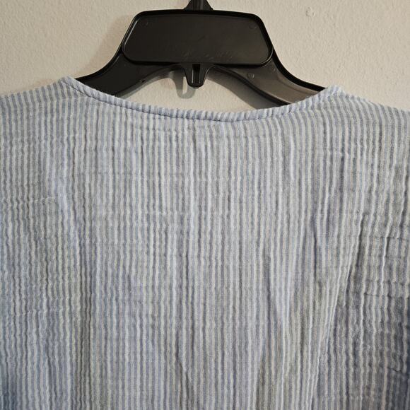 Crown & Ivy Blue White Striped Lime Embroidered Blouse Bell Sleeves Size XL - Picture 6 of 8